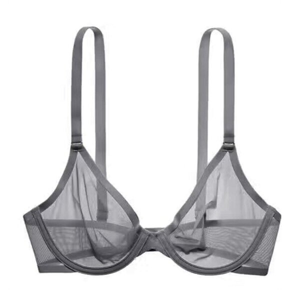 NWOT CUUP 32G The Plunge Mesh Gray Sheer Underwire Bra 124405